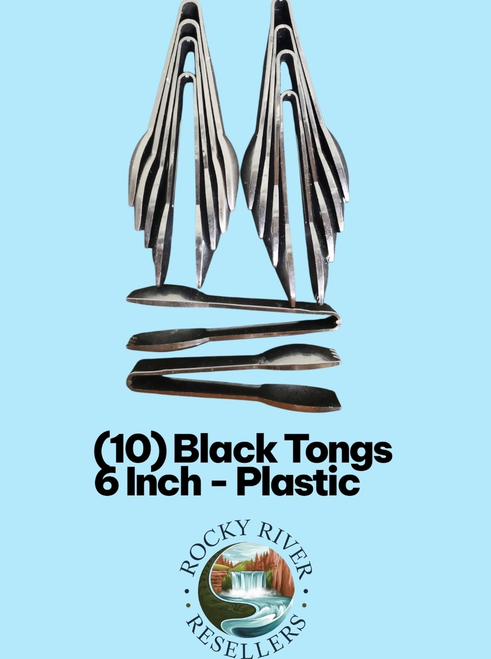 (10) - Black Tongs | 6" | Plastic | RRR Restaurant